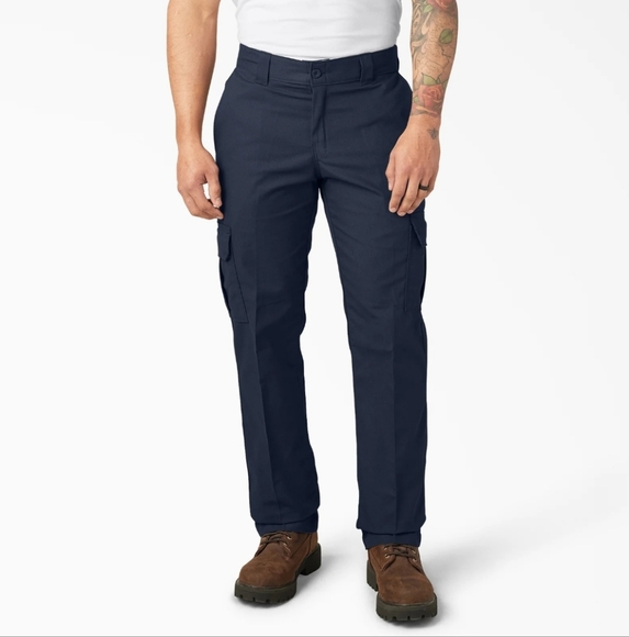 DICKIE'S Flex Cargo Pants Regular Fit Straight Expandable Pocket Work Blue 42x32 - Picture 1 of 8